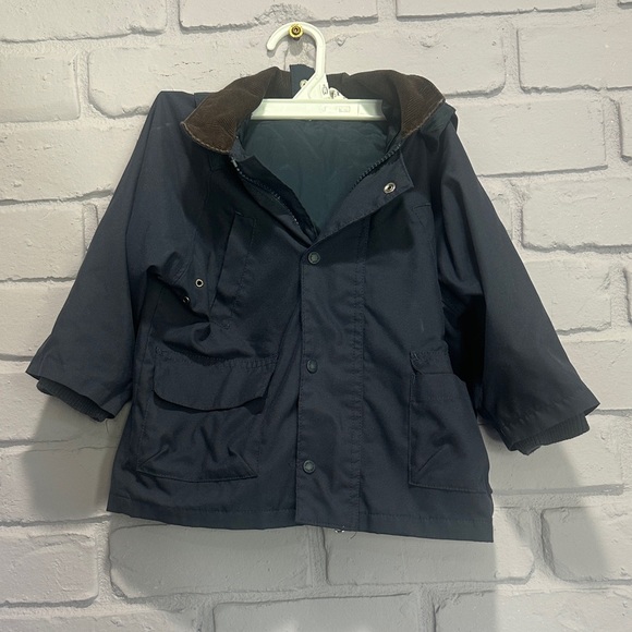 GAP Dark Blue Kids Raincoat with Brown Collar - Picture 1 of 5